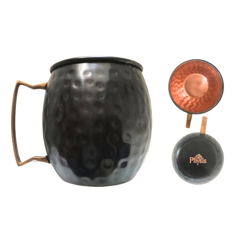 NATURAL EFE | ANTIQUE HAMMERED COPPER WATER MUG | แก้วน้ำทองแดง สีดำลายตอกมีหูจับ 400 ML