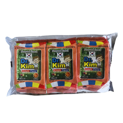 Dr.Kim Seaweed snack Kimchi Flavour สาหร่ายอบกรอบรสกิมจิ 5g*3 per Pack.