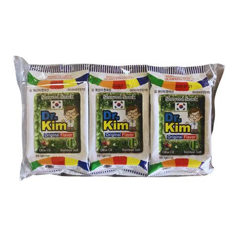 Dr.Kim Seaweed Snack Original Flavour สาหร่ายอบกรอบรสดั้งเดิม 5g*3 per Pack