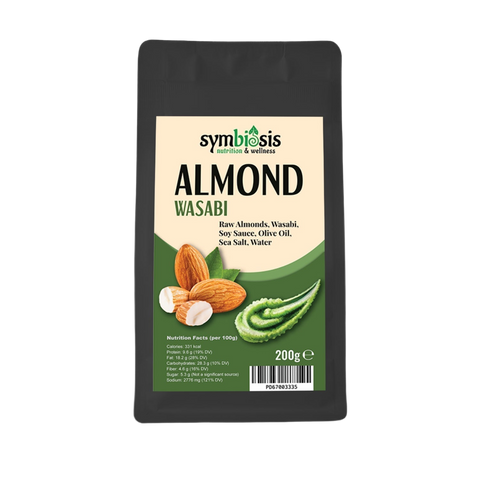 Packaging of Symbiosis Almond Wasabi on a white background