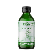 Green aromatherapy bottle labeled 'My Essential for Energy' by Physis on a white background