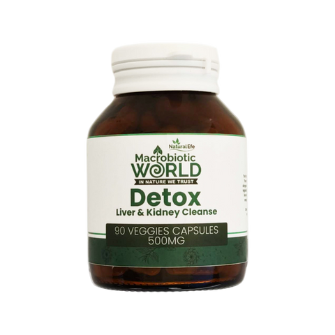 Bottle of Detox supplement with label on a white background