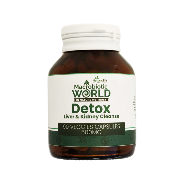 Bottle of Detox supplement with label on a white background