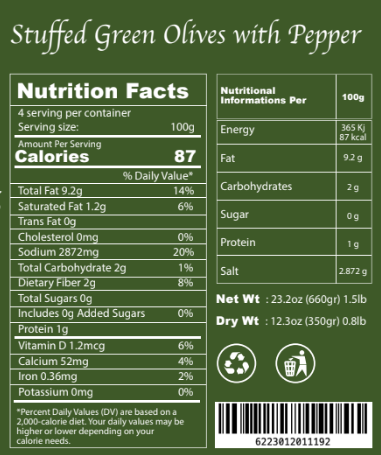 Symbiosis | Stuffed Green Olive with Pepper 660g
