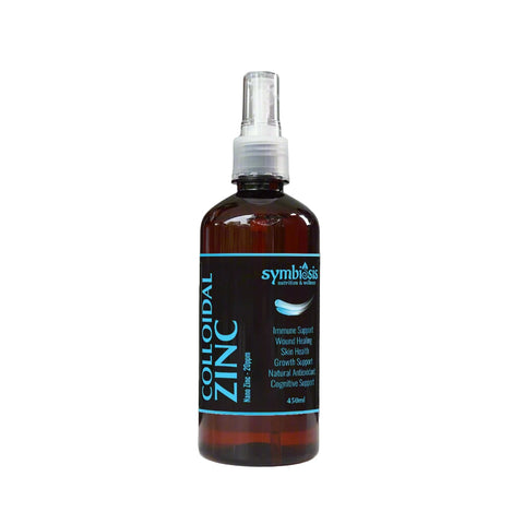 Bottle of colloidal zinc spray with a label on a white background