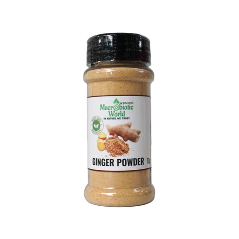 Bottle of Ginger Powder with a label on a gray background