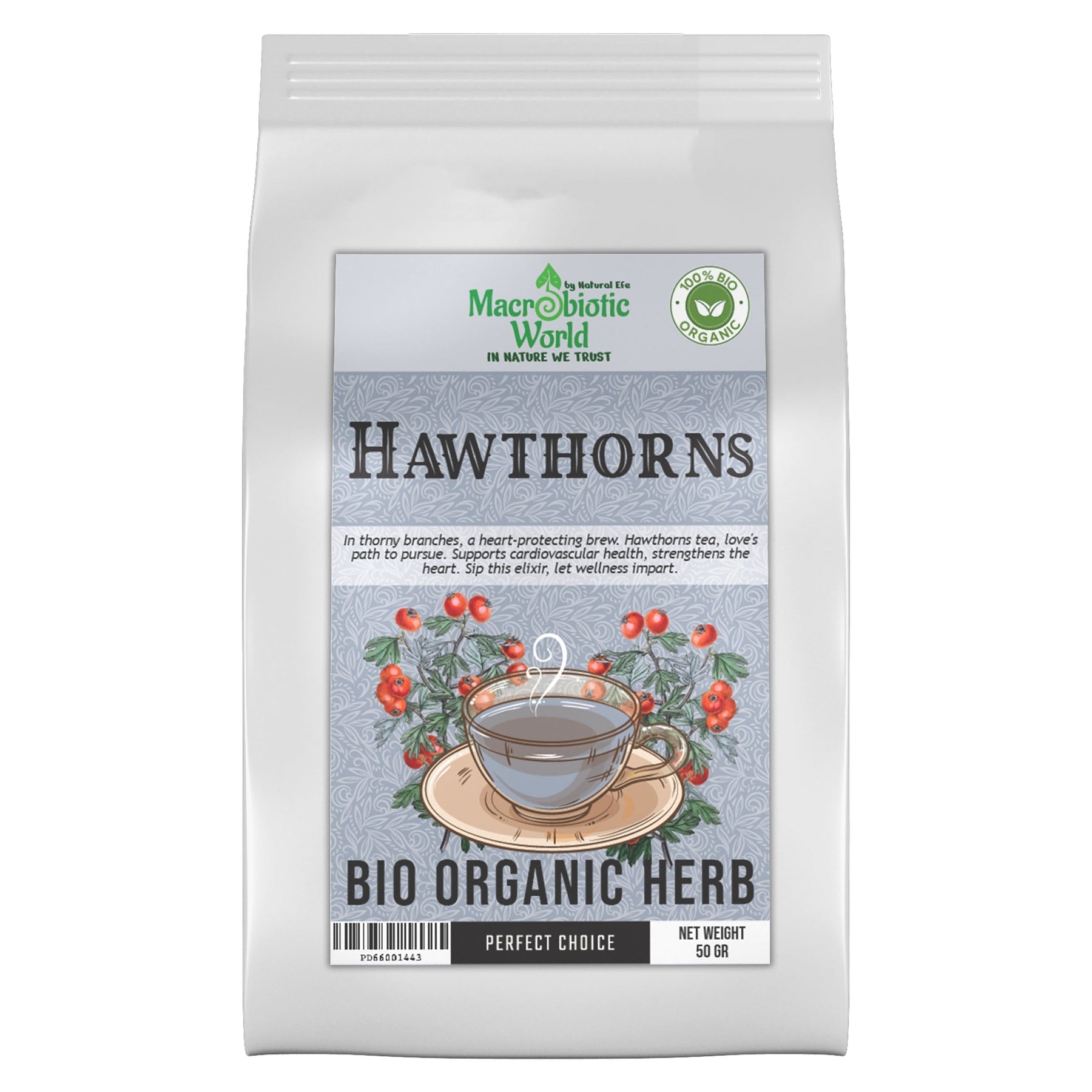 Organic/Bio Hawthorn Herb Tea ชาสมุนไพร ฮาวทอร์น 50g Macrobiotic World