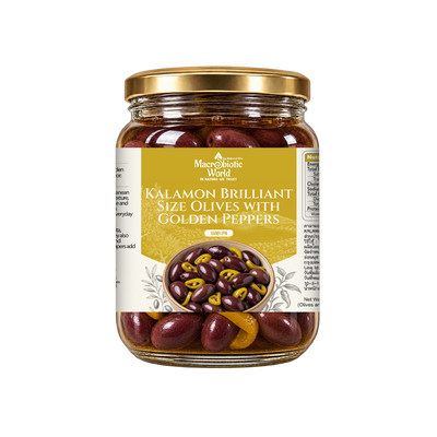 Kalamon Brilliant Size Olives with Golden Peppers (with Pit)