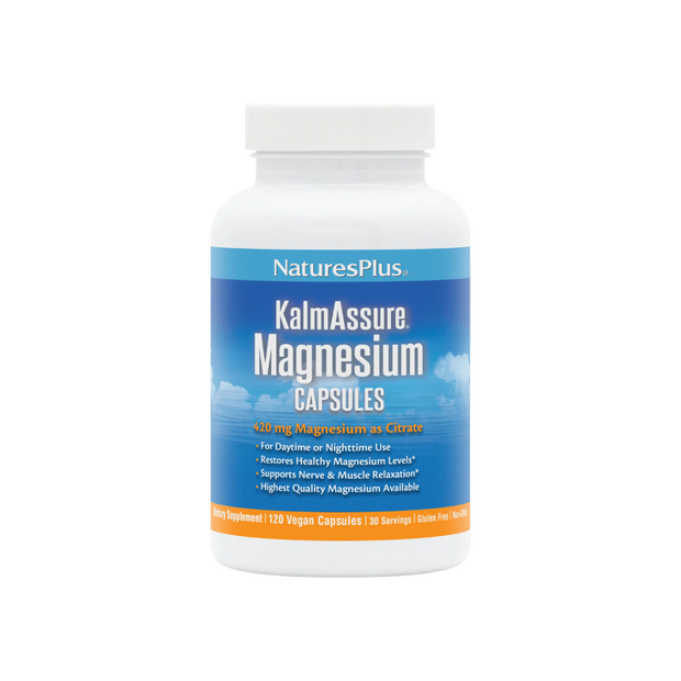 NaturesPlus KalmAssure Magnesium Capsules bottle on a white background