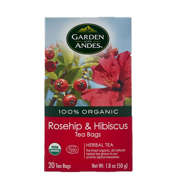 GARDEN ANDES 100% Tea Organic | Rosehip & Hibiscus Tea 20 Teabags (1.8 oz) 50g