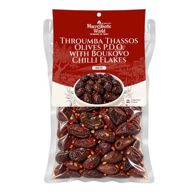Throumba Thassos Olives P.D.O with Boukovo Chilli Flakes (Pit)