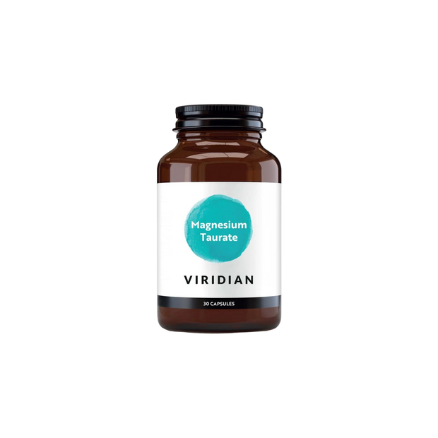 Brown supplement bottle with Viridian label on a white background
