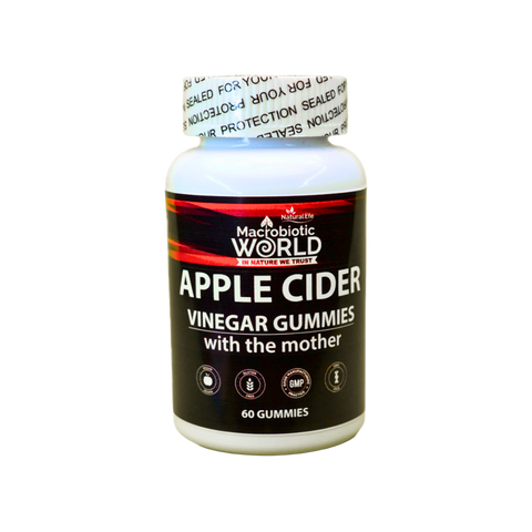 Bottle of Macrobiotic World Apple Cider Vinegar Gummies on a white background