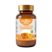 Bottle of Macrobiotic World B-12 Powder on a white background