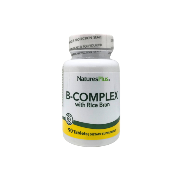 NaturesPlus B-Complex with Rice Bran supplement bottle on a white background
