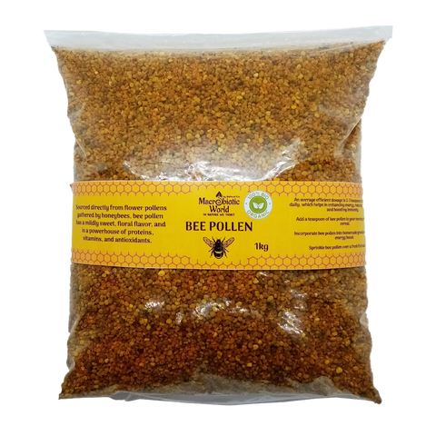 Bag of bee pollen with a label on a white background