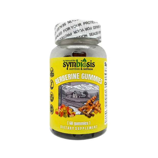 Bottle of Symbiosis Herberine Gummies dietary supplement on a white background