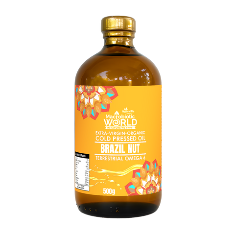 Bottle of Macrolistic World Brazil Nut oil on a white background