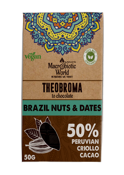 Organic Chocalate Vegan 50g, Brazil Nuts and Dates