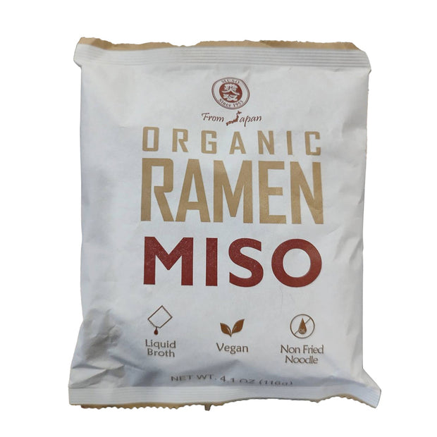 Packaging of organic ramen miso with branding and product details on a white background