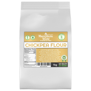 Bag of Macrobiotic World Chickpea Flour with label on a white background