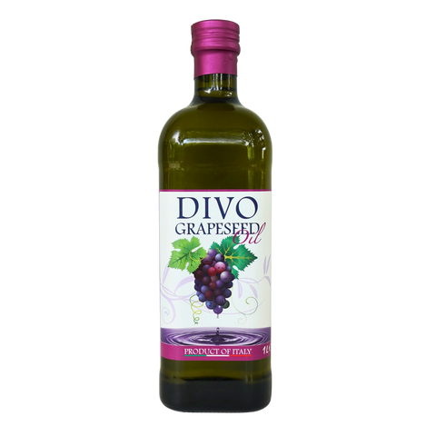 Bottle of Divo grapeseed oil on a white background