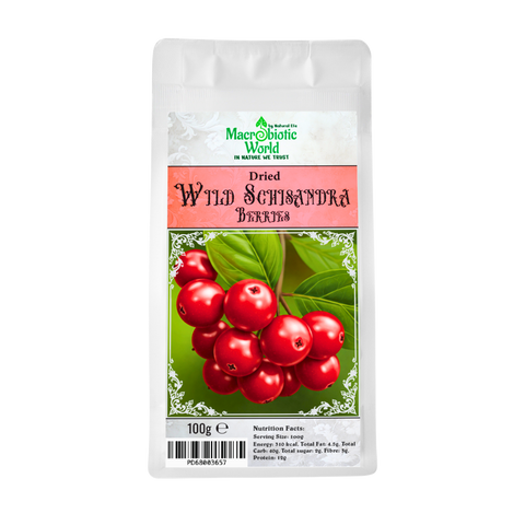 Packaging of dried schisandra berries with a brand label on a white background