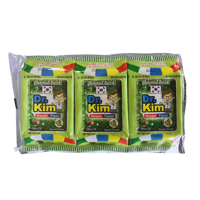 Dr.Kim Seaweed snack Wasabi Flavour สาหร่ายอบกรอบรสวาซาบิ 5g*3 per Pack