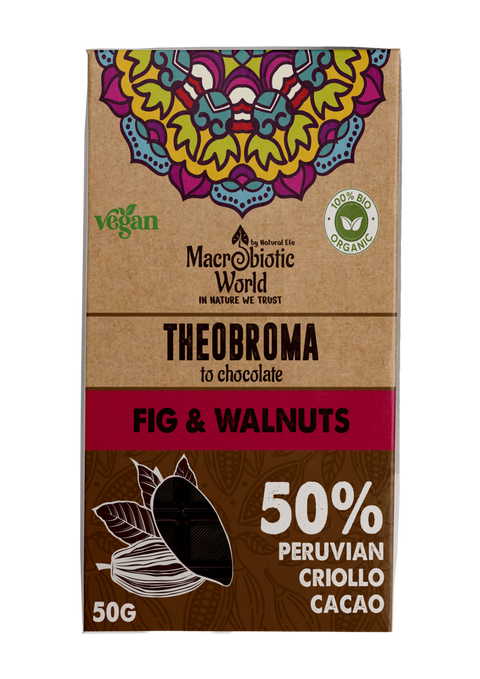 Organic Chocolate vegan  Fig & Walnut 50g, tasty flavour