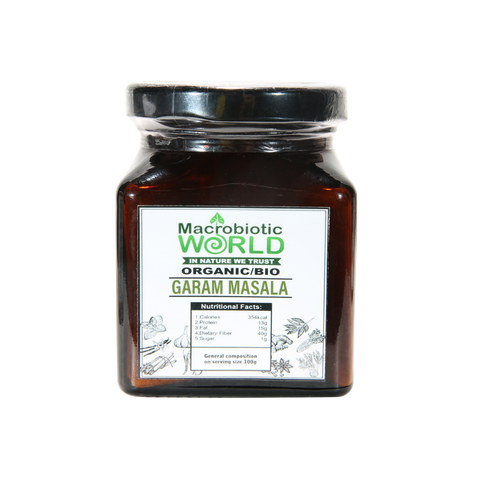 Jar of Garam Masala from Macrobiotic World on a white background