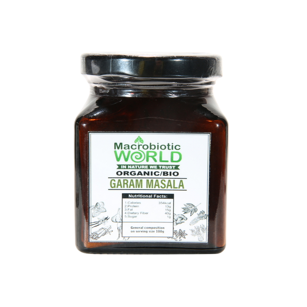 Jar of Garam Masala from Macrobiotic World on a white background