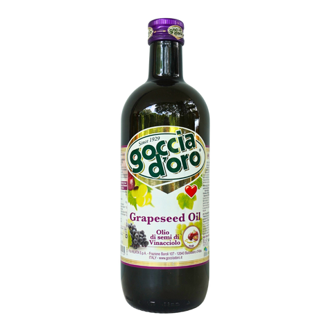 Bottle of Goccia d'Oro Grapeseed Oil on a white background