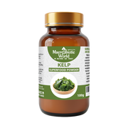 Bottle of Macrobiotic World Kelp Superfood Powder on a white background