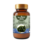 Bottle of Macrobiotic World Kombu Super Food Powder on a white background