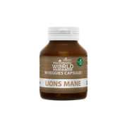 Bottle of Lions Mane capsules by Macrobiotic World on a white background