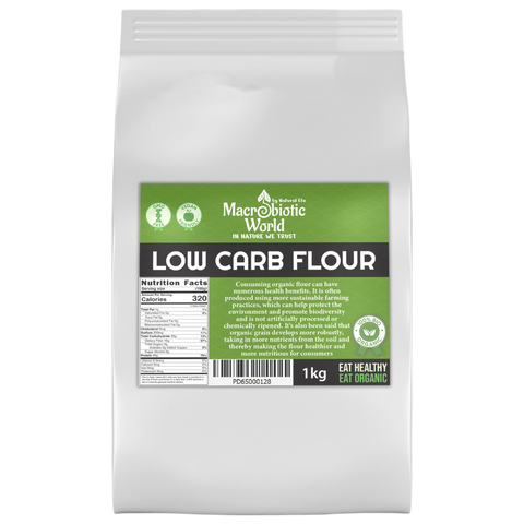 Bag of Macrobiotic World Low Carb Flour on a white background
