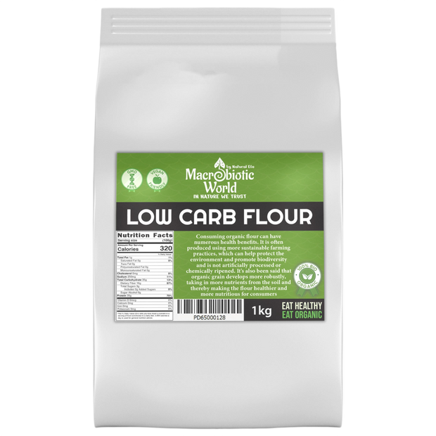 Bag of Macrobiotic World Low Carb Flour on a white background