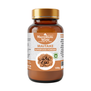 Macrobiotic World Maitake superfood powder bottle on a white background