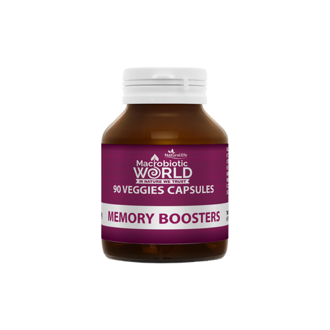 Bottle of Macrobiotic World memory boosters capsules on a white background
