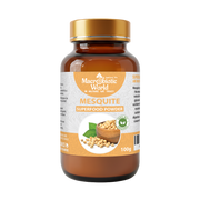 Bottle of Macrobiotic World Mesquite Superfood Powder on a white background