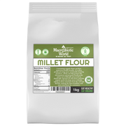 Bag of Macrobiotic World Millet Flour on a white background