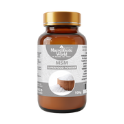 Bottle of Macrobiotic World MSM Superfood Powder on a white background