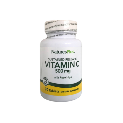 NaturesPlus sustained release vitamin C supplement bottle on a white background