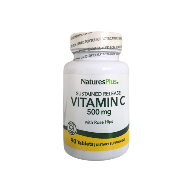NaturesPlus sustained release vitamin C supplement bottle on a white background