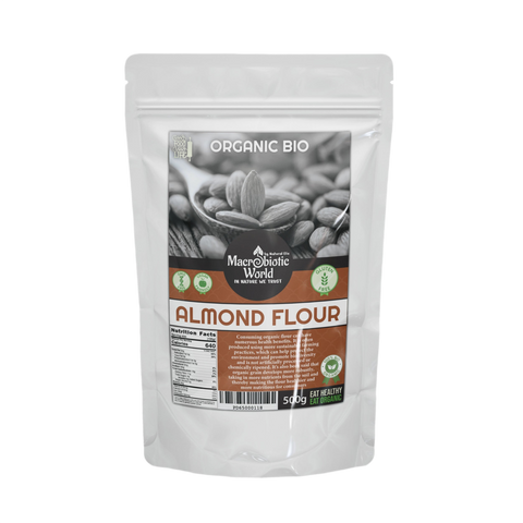 Package of Organic Bio Almond Flour with visible branding on a white background