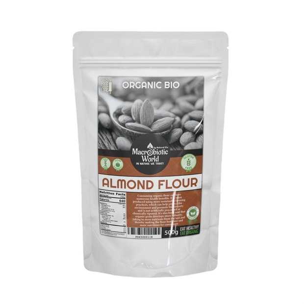 Package of Organic Bio Almond Flour with visible branding on a white background
