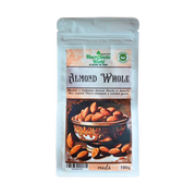 Package of almond whole nuts with a brand logo on a white background