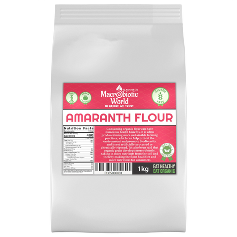Bag of Macrobiotic World Amaranth Flour on a white background