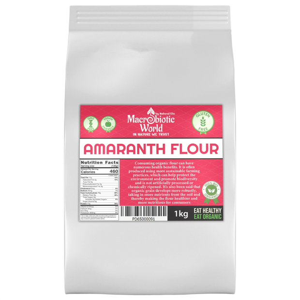 Bag of Macrobiotic World Amaranth Flour on a white background