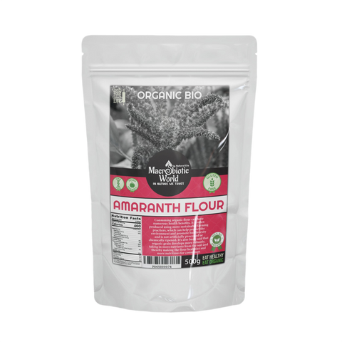 Package of Organic Bio Amaranth Flour with visible branding on a white background